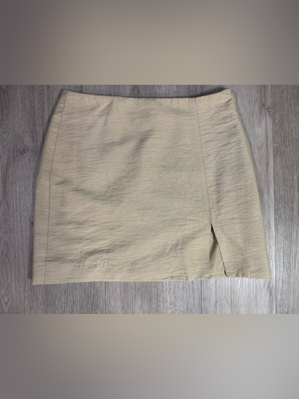 H&M Beige Tan Khaki Color Linen Blend Lined Mini Skirt Size 2 XS